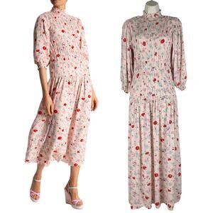 Samsoe Samsoe Sarami Floral Print Midi Dress Aop Pink Garden Size M